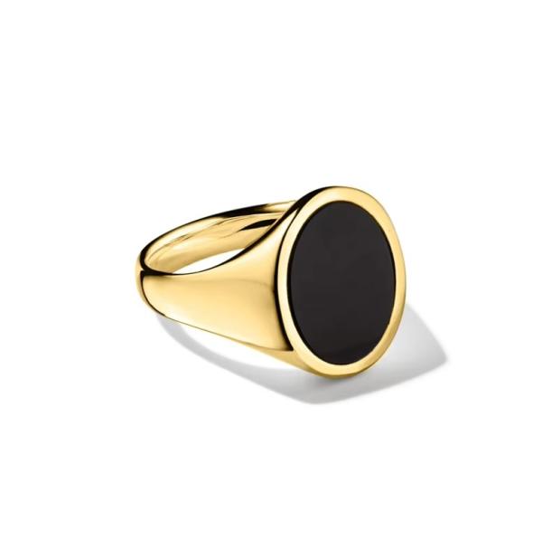 18 carats d'or plaqué Onyx noir 925 argent sterling bague de sceau pour homme