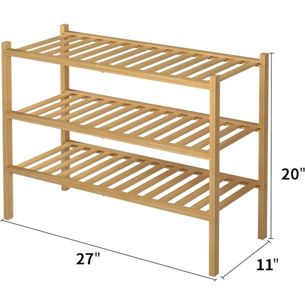 Home Storage Wood Shoe Rack for Small Spaces 3 Tier Bamboo Shoe Shelf Organizer