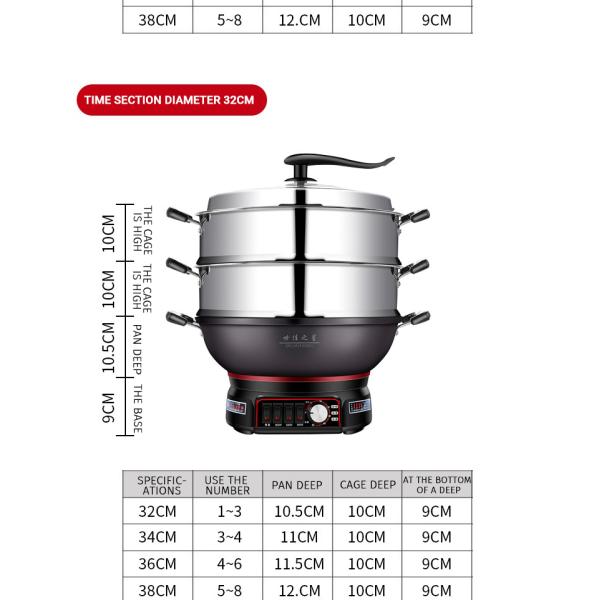 Stainless Steel Electric Skillet 28cm Portable Multi-purpose Soup Pot for Home Cooking
