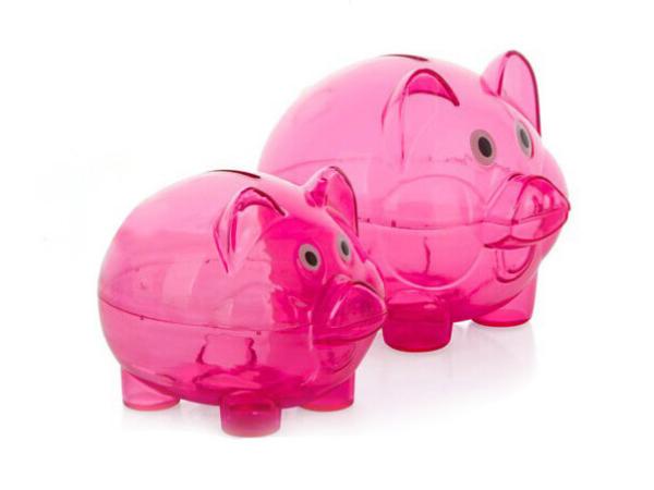 Hot sale daily necessity products for children cute pig design plastic transparent piggy bank