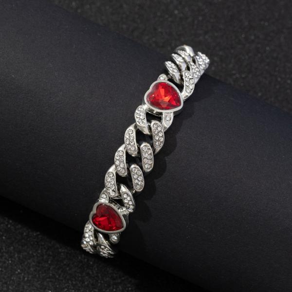 Fashionable Red Heart Necklace Hiphop Heart Cuban Chain Link Necklace For Women Men Hip Hop Rapper Jewelry Gifts