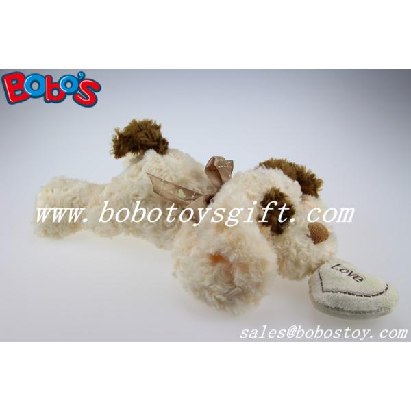 Cuddly Lying stuffed Brown Dog Animal With Tan Ear And Heart Pillow