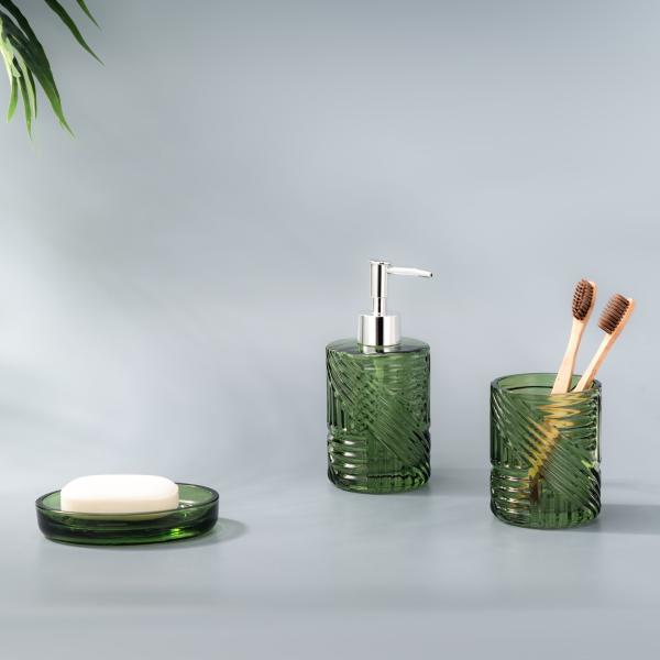 Carved Style Glass Soap Foam Dispenser Toothbrush Holder Bathroom Accessories Set