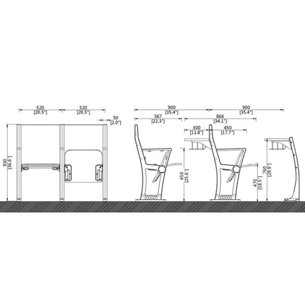 Элегантные сложенные стол класса и стул, окружающая среда стула стола коллежа дружелюбная