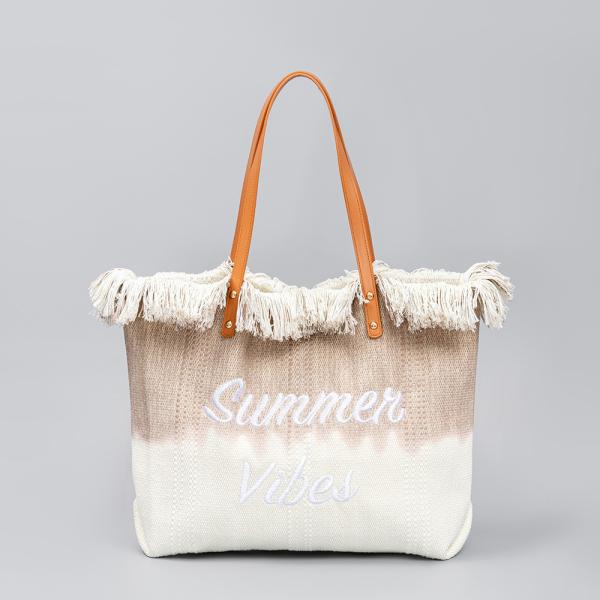 EMBROIDERED TOTE TASSEL DESIGN CANVAS BAG BRAIDED ALPHABET CANVAS UNDERARM NEW SHOULDER SUMMER HIGH CAPACITY WOMEN'S BAG