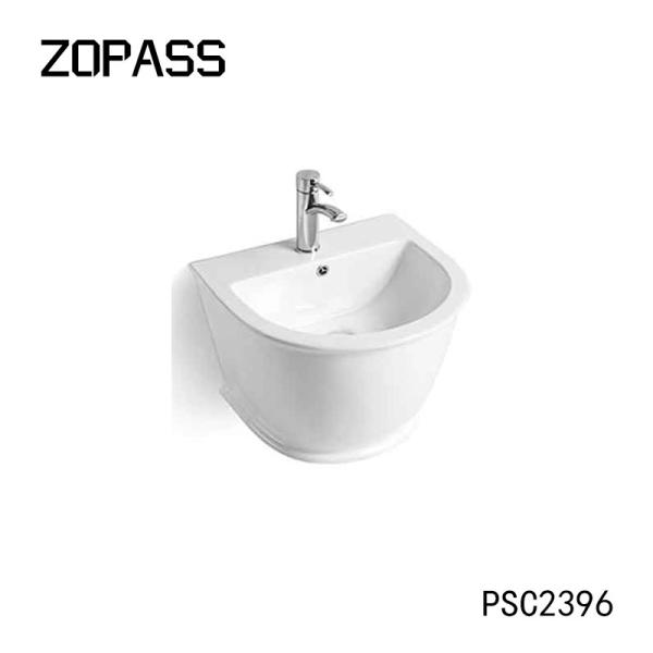 Vanité extérieure solide Mini Washing Cheap Ceramic Wall Hung Basin de
