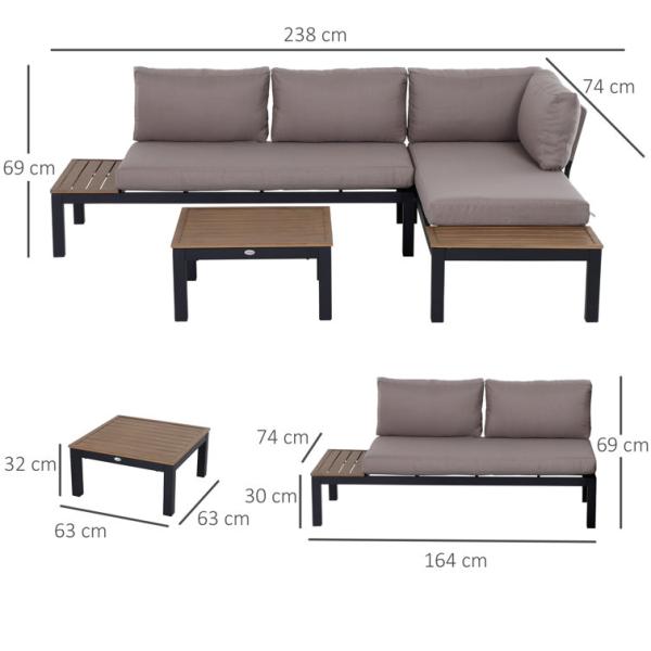 Modern L Shape Sofa Set Metal Frame Outdoor Sectional Furniture Lounge Set by AJUNION