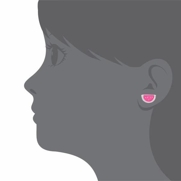 Silver Pink and Green Enamel Watermelon Kids Screw Back Earring for Gifts Occasion