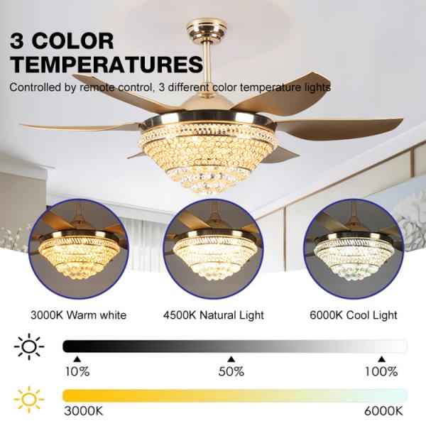 Living Room Crystal LED Ceiling Fan 52 Inch Remote Control