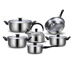 Kitchen 12pcs stainless steel 410 cookware set fry pan milk soup pot water kettle sale