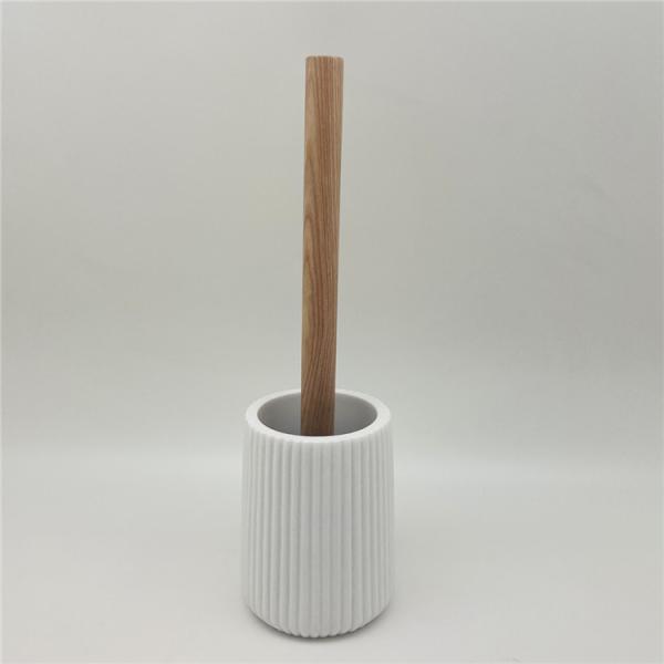 White Sand Polyresin Clear Bathroom Accessories With Vertical Stripe Wood Parts
