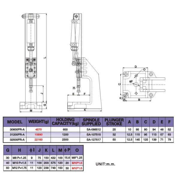 1200kgs Small Pneumatic Toggle Clamp 31200PR-A Metal Processing Fixture