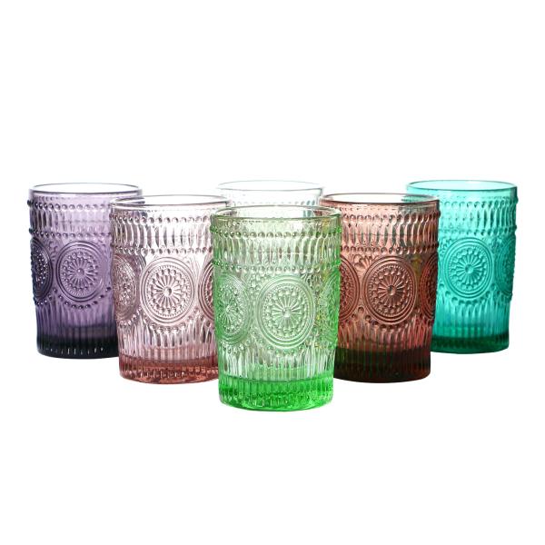 Embossed 340ml Vintage Crystal Highball Glasses Apple Green, Solid colored Drinking Glass