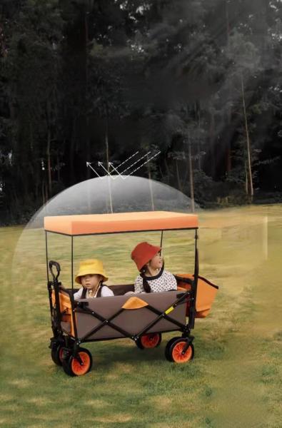 Green Heavy Duty Collapsible Wagon Carts With Removable Canopy For Beach Shopping Picnic Camping Sports