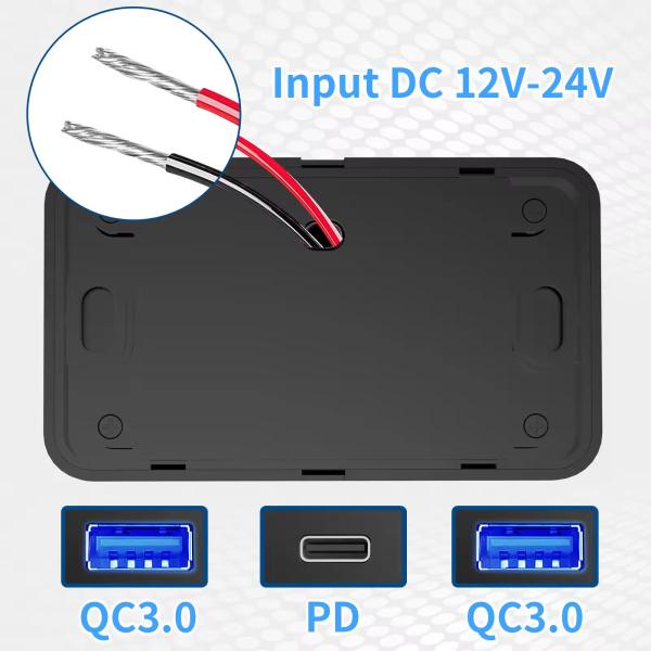 Toma de corriente USB C de 12V para RV, cargador de teléfono, puerto dual QC con instalación plana