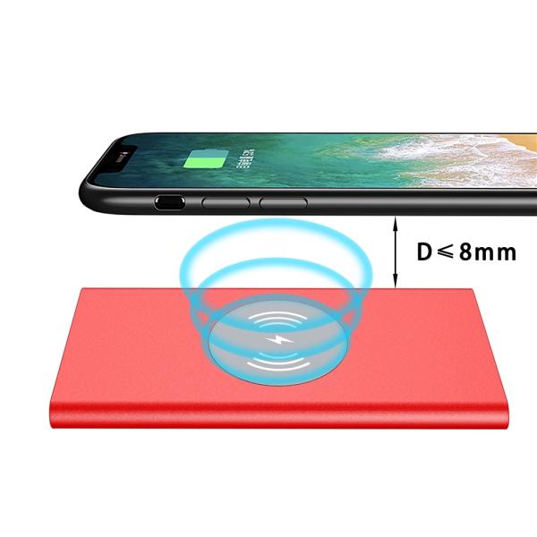 Aluminum 5000mAh Polymer Battery QI Wireless Charging Power Bank Gold/Red/grey