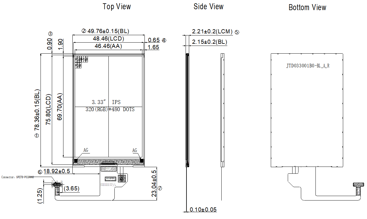 3.3 Inch IPS LCD Touch Display Module 300cd/M2 Luminance For Industrial Control