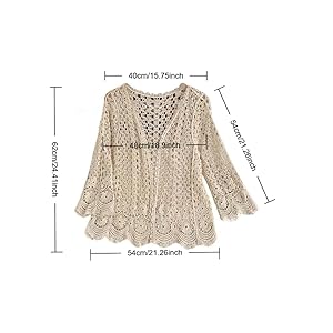 Long Sleeve Cardigan Hollow Out Women Crochet Cardigan Lightweight Tie Front Hollow Out Long Sleeves Summer Knit Cover Cardigans Open Front Scalloped Mesh Beach Shrug Coat Beige