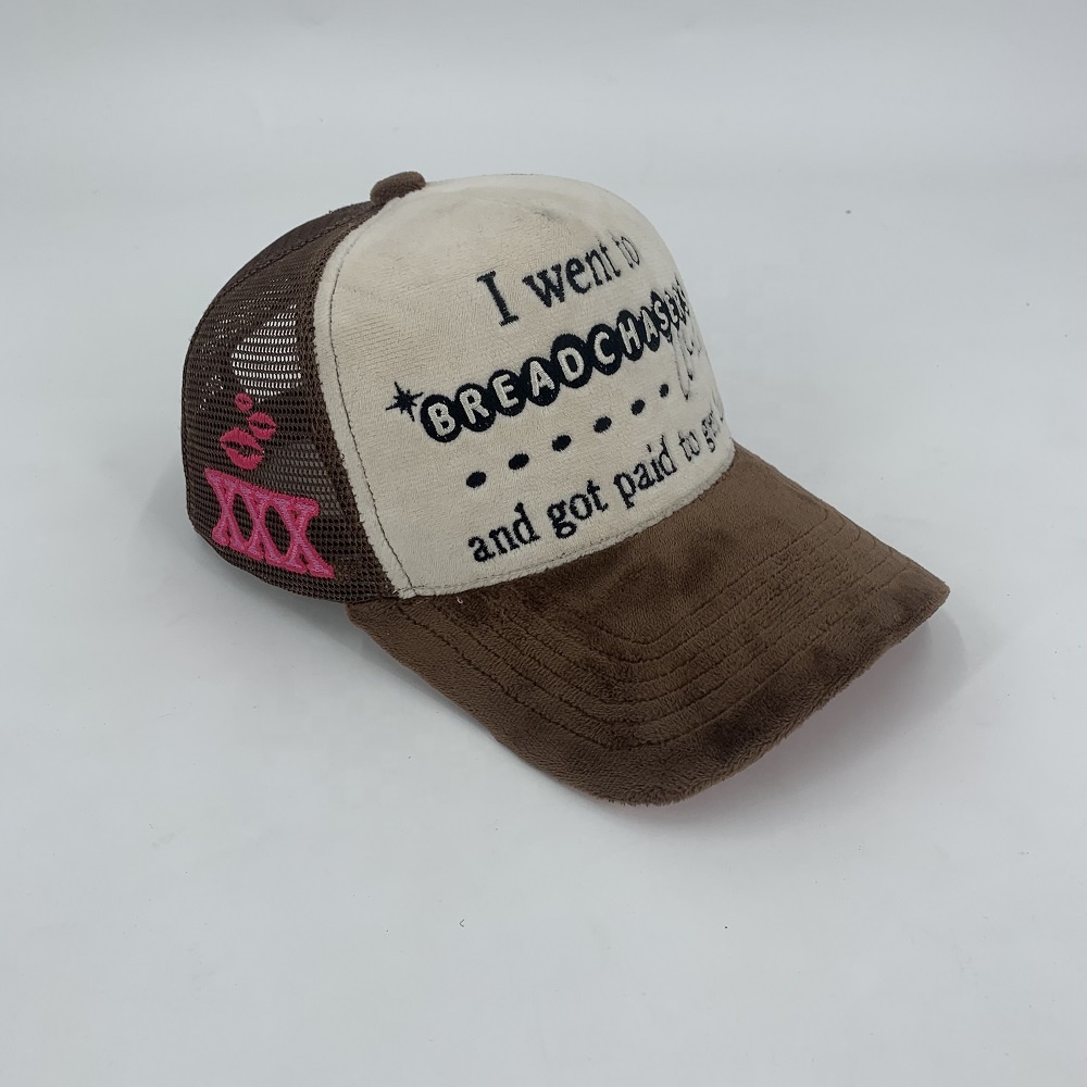 Velvet Suede Mesh Custom 3D Embroidery Trucker Hats Sports Snapback Cap