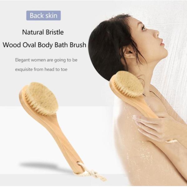 Soft Natural Bristle Bath Brush Exfoliating Wooden Body Massage Shower Brush