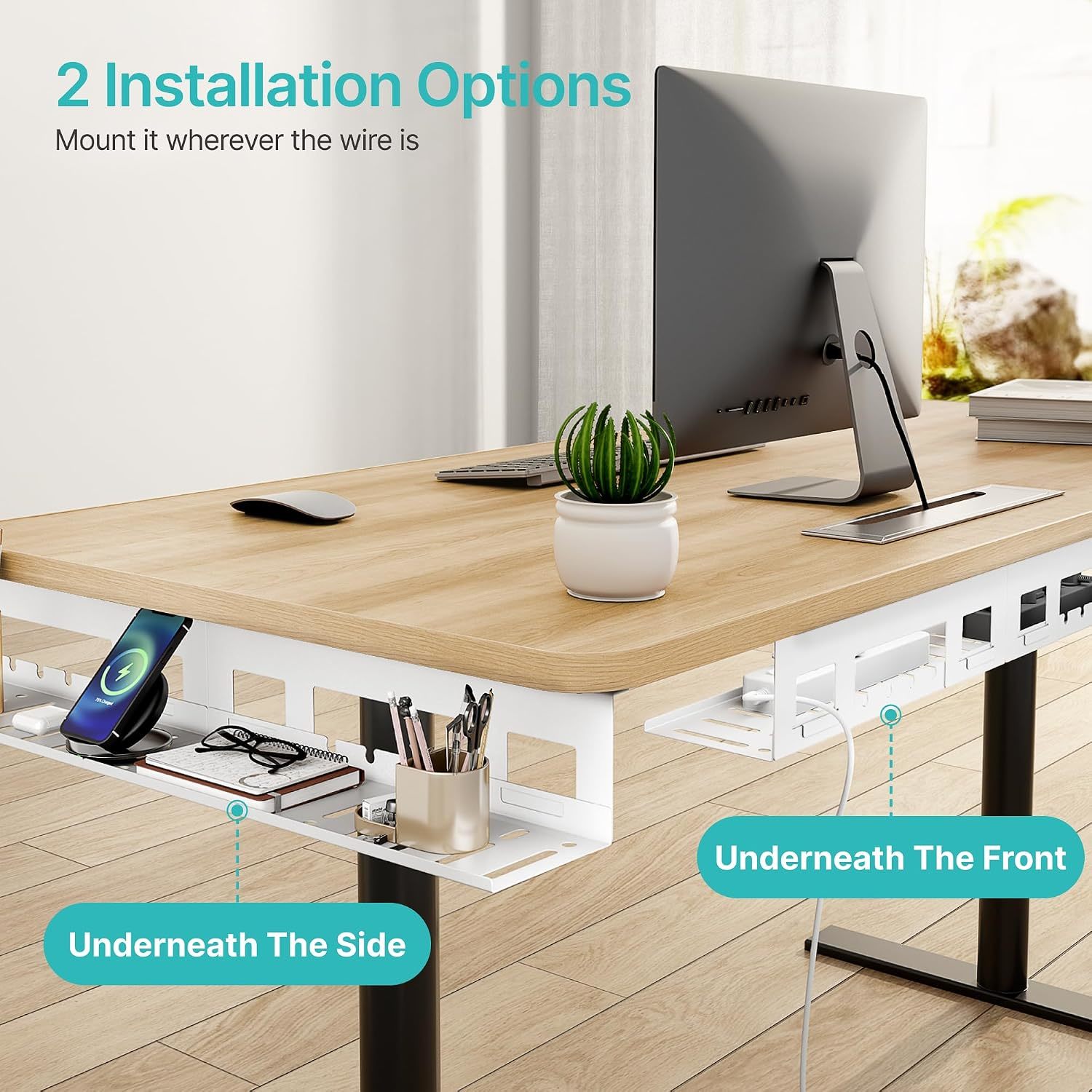 Under Desk Cable Management Tray Wire Cord Organizer for Standing Desk or Table Power Strip Holder