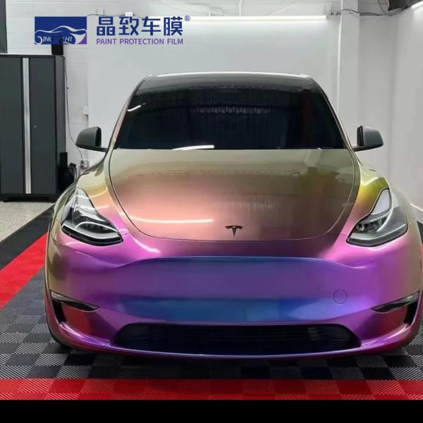 Heatproof Stretchable Glossy Purple Car Wrap , Weatherproof Chrome Rainbow Vinyl