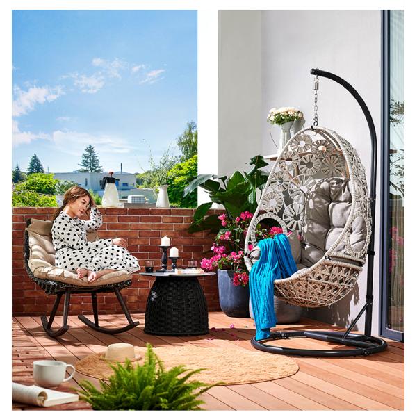 Olefin High Elastic Cushion Wicker And Metal Patio Egg Chair For Leisure Sleep