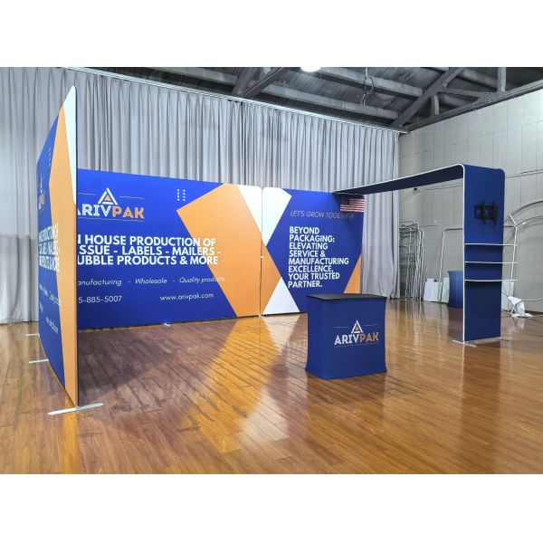 6x3m Tension Fabric Backwall Counter Combo CMYK Exhibit Booth Displays