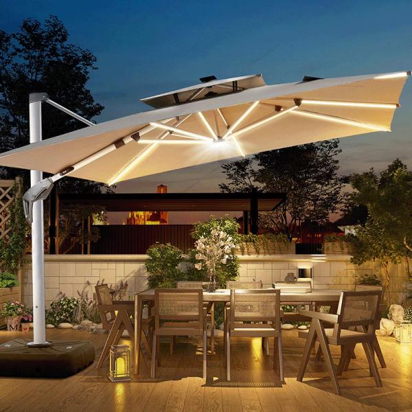 Outdoor Furniture Cushion Folded Cantilever Parasol with Metal Umbrella Carton Package Water-resistant Fabric and Modern Style