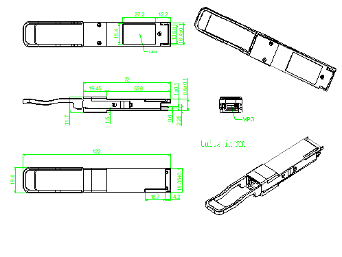 100Gbps QSFP28 SR4 850nm 100m MPO con Transceptor DDM Hasta 27.952 Gbps Tasa de datos por canal