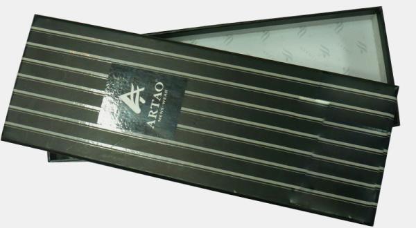 Black white strips keepsake  gift boxes shining UV logo , inside 1 color printing tie boxes for men