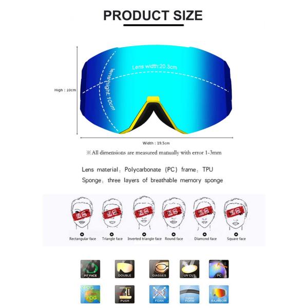 Polycarbonate Adult Magnet Lens Ski Goggles with CE EN174/ISO 9001 2008 Certificate