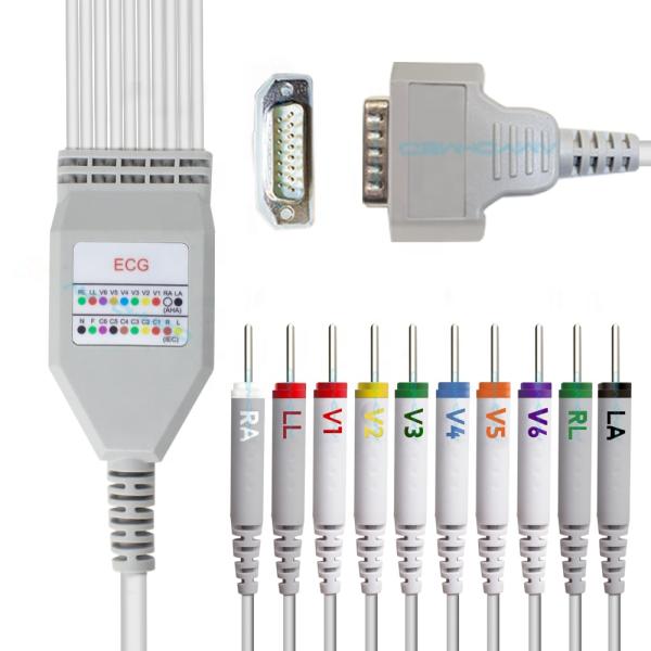 2.4M EKG Cable 10 Lead 15 Pins AHA ECG Cable With Leadwires For GE MAC500 GE MAC1200