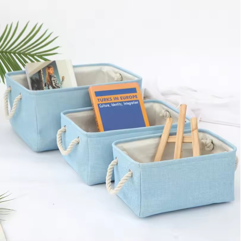 Factory Custom Eco-Friendly Linen Fabric Storage Baskets New Foldable Design Storage Basket for Home Organization