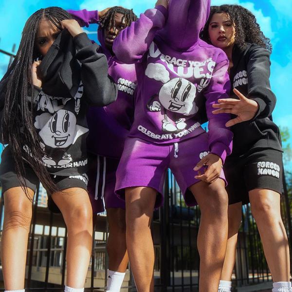 Vintage Lavé à l'acide Puff Print Joggers Vêtements de rue Hoodie coupée Soleil décoloré Sweatsuit Hommes Tracksuit Hoodie et Shorts Set