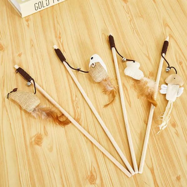 M Size Cat Teaser Wand Cute Wood Cat Feather Wand OEM ODM Cat Teaser Stick