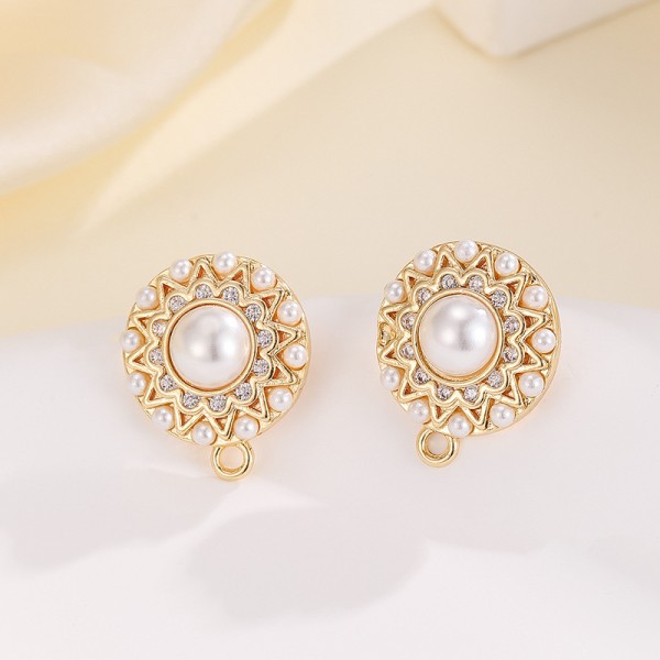 Fashion Brass Gold Plated Earring Round Mosquito Coil Flower Pearl Inlaid Zircon Studs DIY Geometric Women's Jewelry Earrings