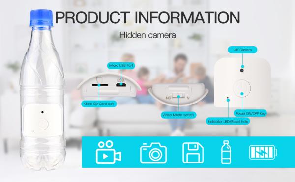 1080P Water Bottle Hidden Spy Camera Plastic Transparent Home Security Mini Camera