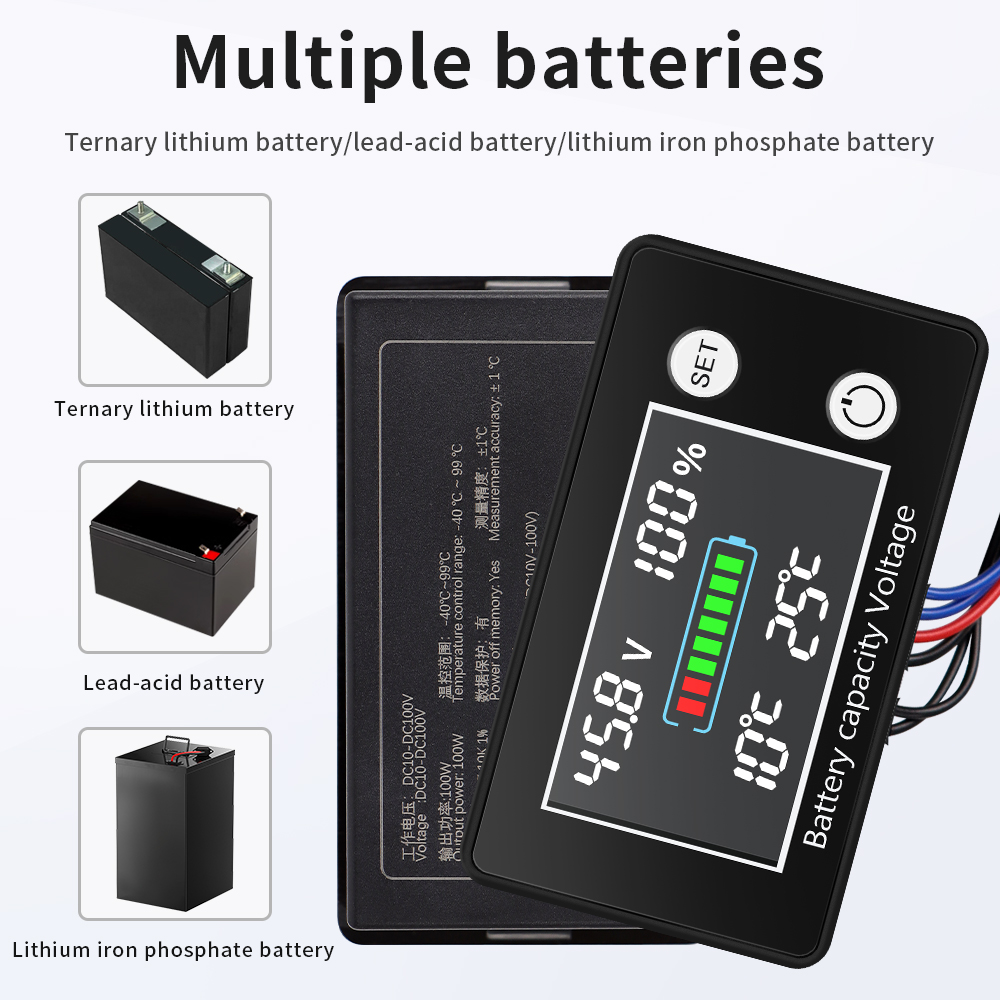 Digital Battery Capacity Voltage Meter DC10V-100V Lead Acid Lithium LiFePO4 Car Motorcycle LED Voltmeter