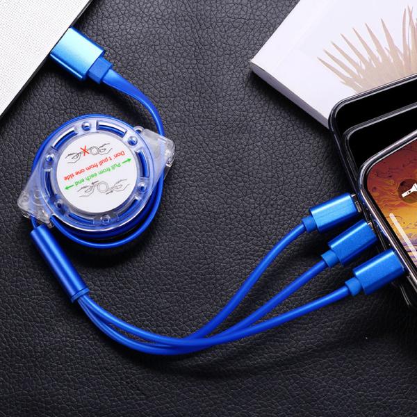 Retractable  3 In 1 Braided Charging Cable Widely Compatible High Durability