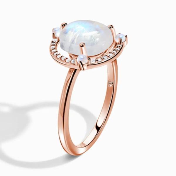 Solid 925 Sterling Silver 18K Gold Plated Ring Vintage Moonstone Ring Best Style Sliver Factory Jewelry