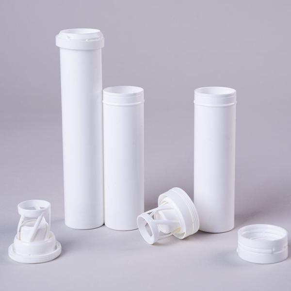 OEM Efervescente Tablet Container Branco Impressão Direita Custom Tube com Cap Desicante
