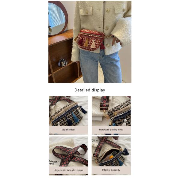 Tassel Decor Adjustable Strap Waist Bags Plaid Pattern Waterproof Cycling Bum Bag OEM