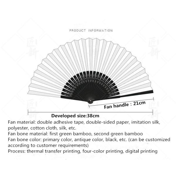 Custom Printed 8 Inch Hand Fan Made from Natural Moso Bamboo - Portable Folding Fan
