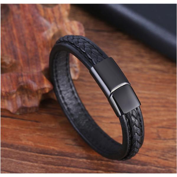 Stainless Steel Weave Leather Bracelet Unique Designs and More Layers for European Buyers