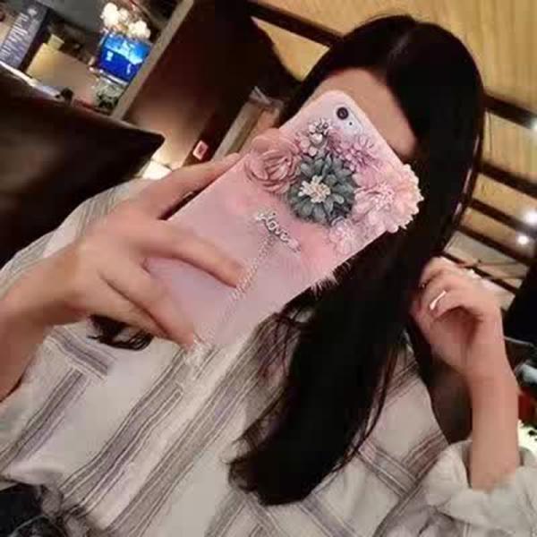 DIY Luxurious Flower Cluster Fox Fur Love Word Pendants Cloth Type Cell Phone Case Cover For iPhone 7 6s Plus