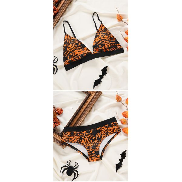 Women Underwear Set Halloween Pumpkin Underwear Set Ladies Sexy Seamless Breathable Thin Beautiful Back