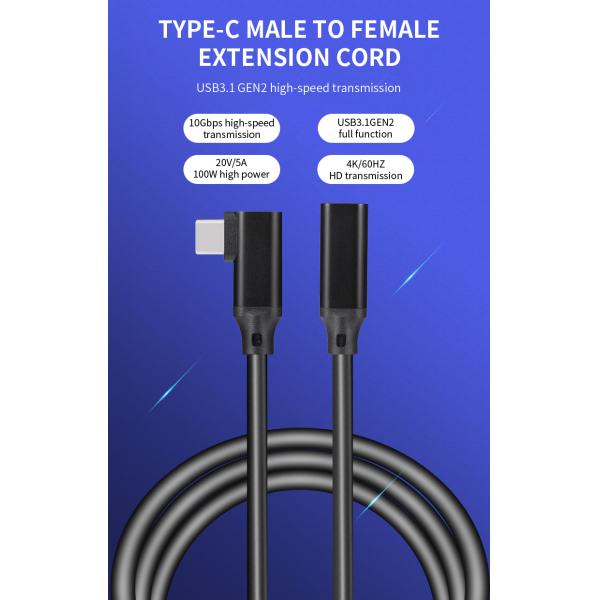 3.1 Nylon Braided USB Cable Type C Extension Male To Female Angle Plug