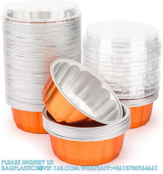 8oz Aluminum Foil Cups With Lids, Disposable Creme Brulee Muffin Cupcake Baking Cup Mini Pudding Cups For Party