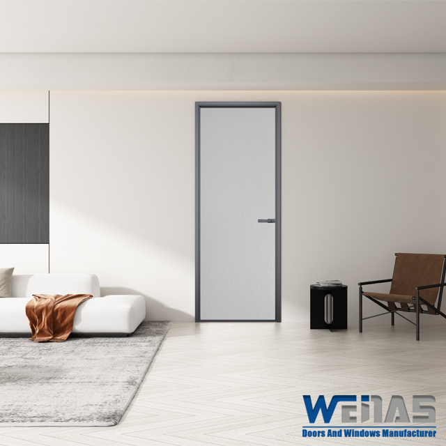 Ultra Slim Frame Interior Aluminium Swing Toilet Door Single Glass Waterproof